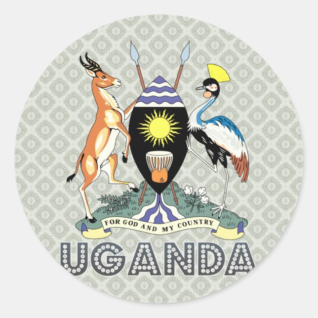 Pegatina Redonda Escudo de armas de Uganda (Anverso)