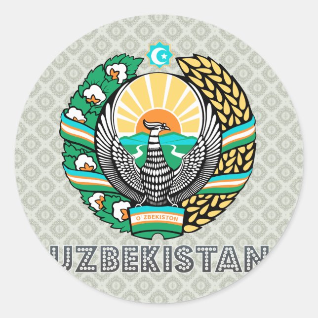 Pegatina Redonda Escudo de armas de Uzbekistán (Anverso)