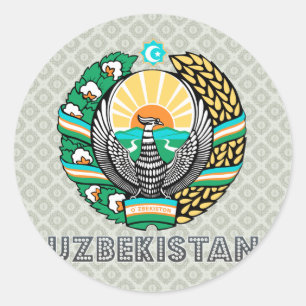 Pegatina Redonda Escudo de armas de Uzbekistán