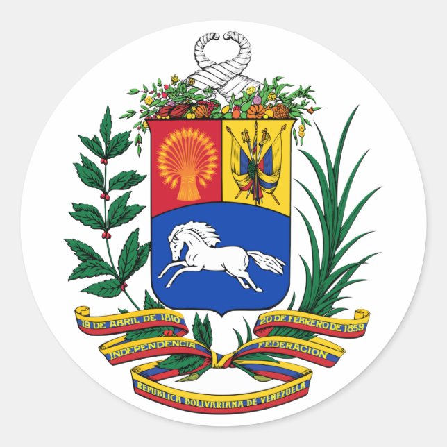 Pegatina Redonda Escudo De Armas De Venezuela (Anverso)