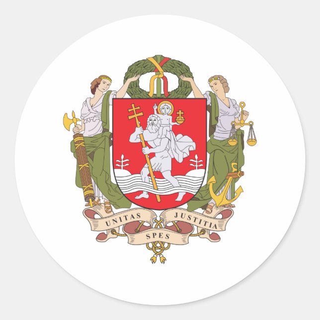 Pegatina Redonda Escudo De Armas De Vilnius (Anverso)