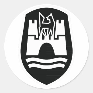 Pegatina Redonda Escudo de armas de Wolfsburg (blanco negro)