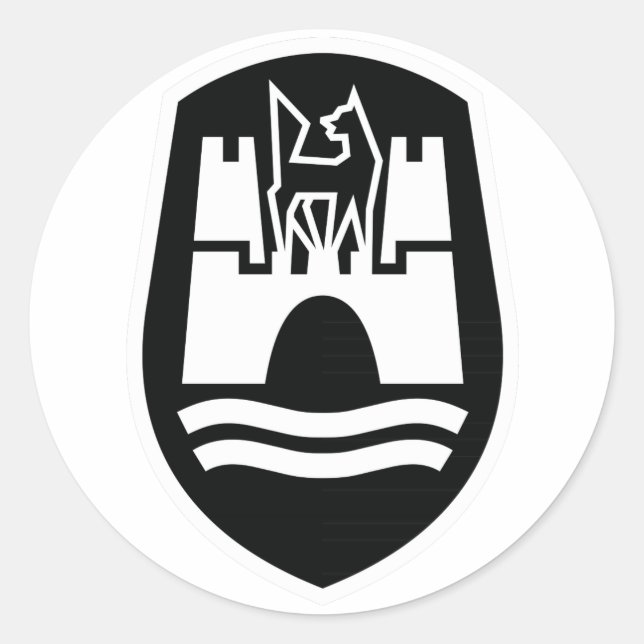 Pegatina Redonda Escudo de armas de Wolfsburg (blanco negro) (Anverso)