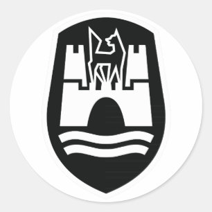 Pegatina Redonda Escudo de armas de Wolfsburgo (blanco negro)