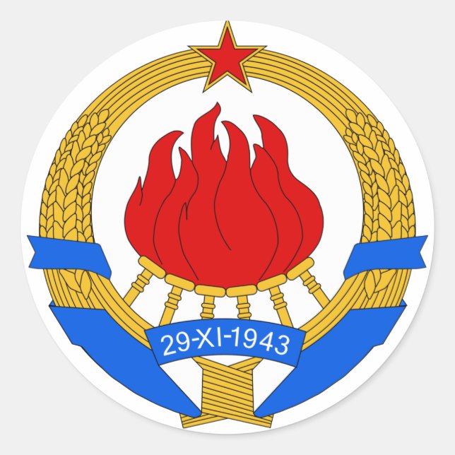 Pegatina Redonda Escudo de armas de Yugoslavia (1945-1992) (Anverso)