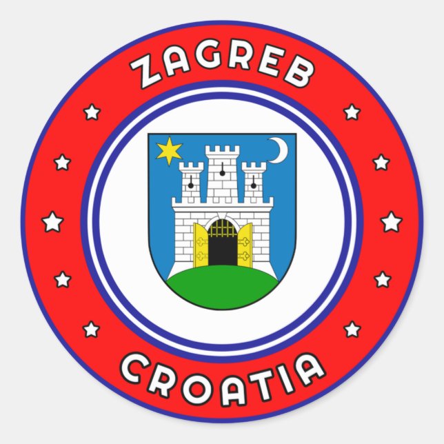 Pegatina Redonda Escudo De Armas De Zagreb Croacia (Anverso)