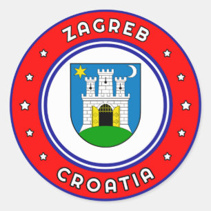 Pegatina Redonda Escudo De Armas De Zagreb Croacia
