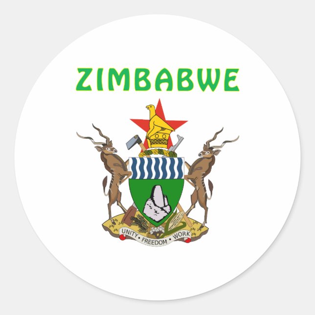 Pegatina Redonda Escudo De Armas De Zimbabue (Anverso)