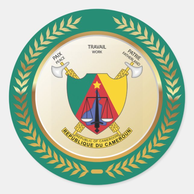 Pegatina Redonda Escudo de armas del Camerún (Anverso)