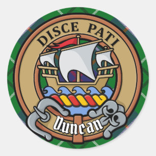 Pegatina Redonda Escudo de armas del Clan Duncan sobre tartán