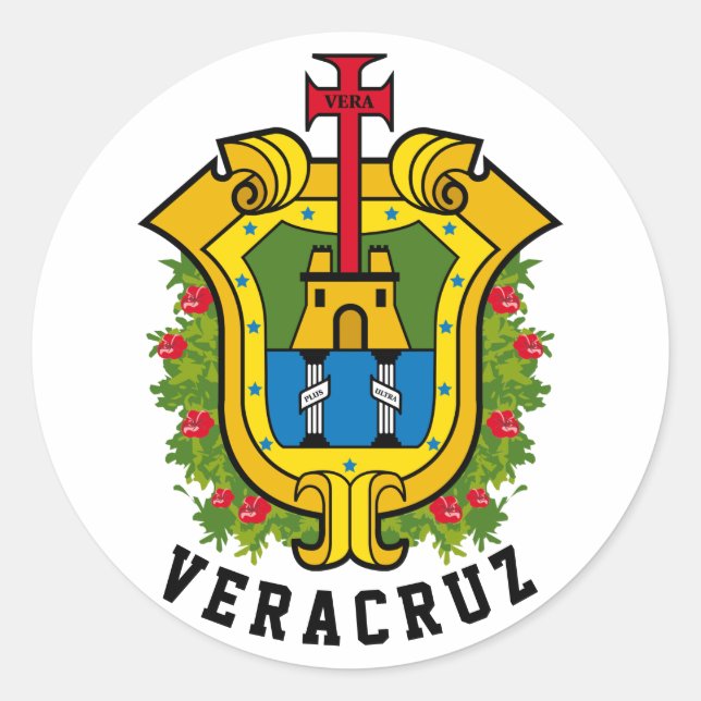 Pegatina Redonda Escudo de armas del estado de Veracruz (México) (Anverso)