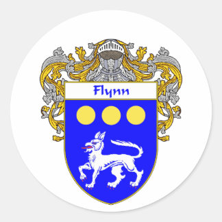 Pegatina Redonda Escudo de armas Flynn (Mantled)