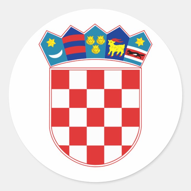 Pegatina Redonda Escudo de armas hora Hrvatska de Croacia (Anverso)