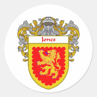 Pegatina Redonda Escudo de armas irlandés Jones (Mantled)