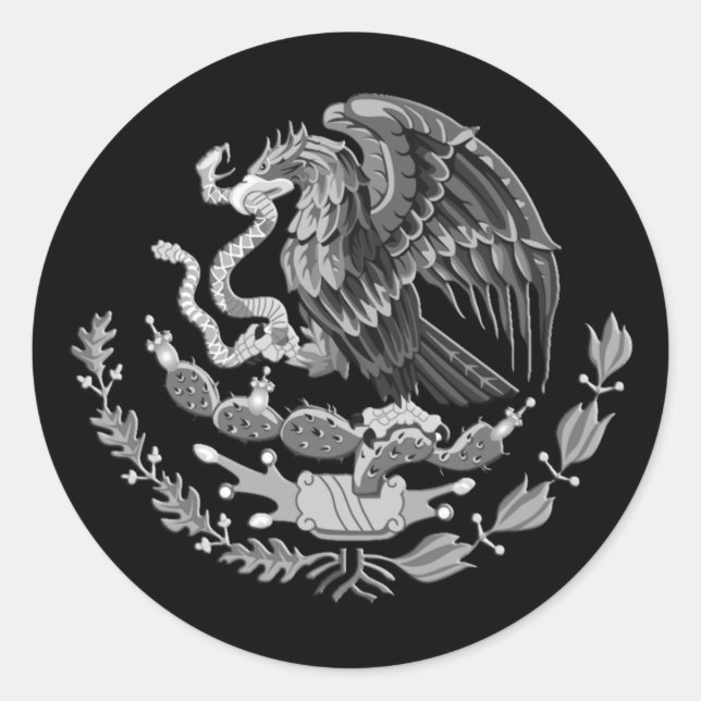 Pegatina Redonda Escudo de armas mexicano plateado, águila de Méxic (Anverso)