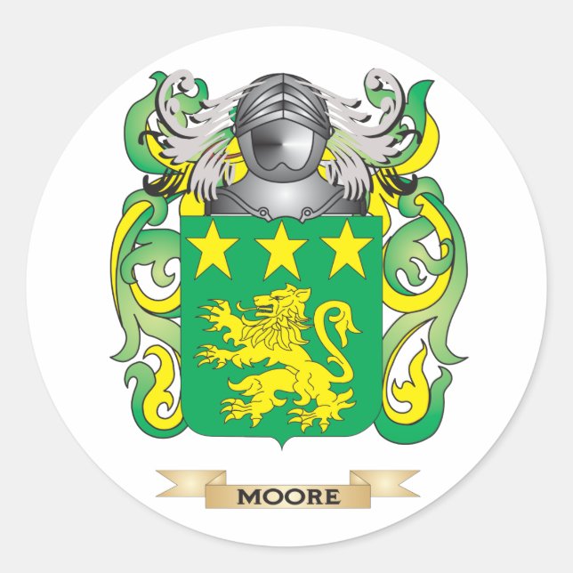 Pegatina Redonda Escudo de armas Moore (escudo familiar) (Anverso)