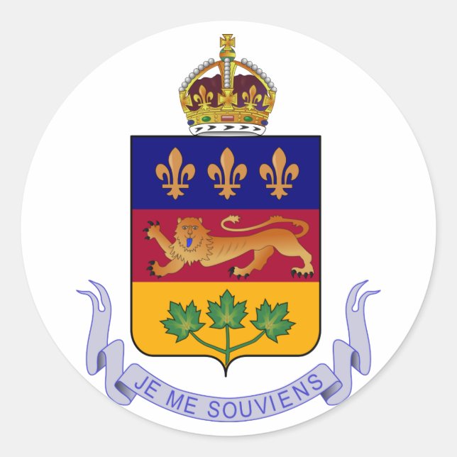 Pegatina Redonda Escudo de armas Québec Oficial Canadá Heraldry Log (Anverso)