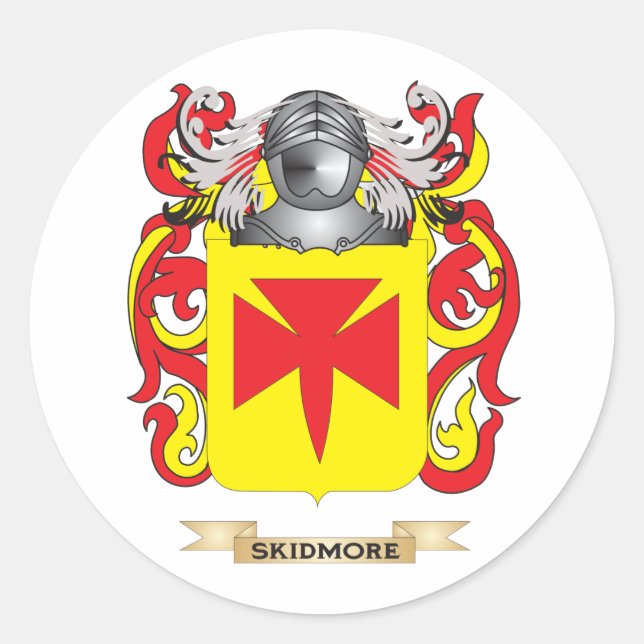 Pegatina Redonda Escudo de armas Skidmore (escudo familiar) (Anverso)