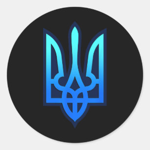 Pegatina Redonda Escudo de armas ucraniano Tryzub regalo de Ucrania