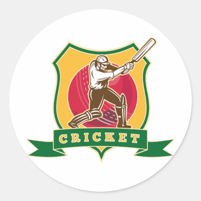 Pegatina Redonda escudo de baloncesto de bateadores de cricket (Anverso)