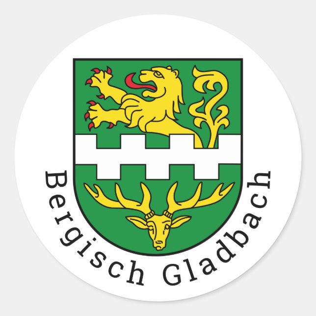 Pegatina Redonda Escudo de Bergisch Gladbach, Alemania (Anverso)