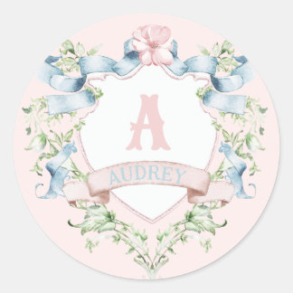 Pegatina Redonda Escudo de cinta azul y rosa para el abuelo