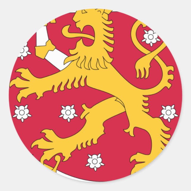 Pegatina Redonda Escudo de Finlandia - Suomen Vaakuna (Anverso)