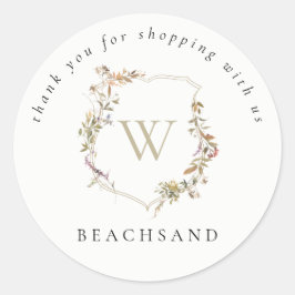 Pegatina Redonda Escudo de Flor Silvestre Rosa Dusky Gracias por co