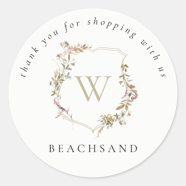 Pegatina Redonda Escudo de Flor Silvestre Rosa Dusky Gracias por co (Anverso)