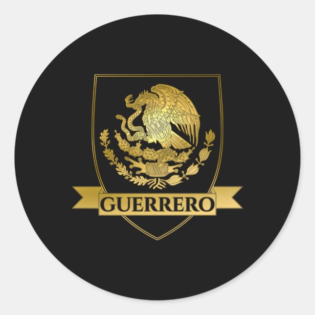 Pegatina Redonda Escudo de Guerrero México (Anverso)