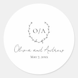 Pegatina Redonda Escudo de guirnalda monograma clásico matrimonio e