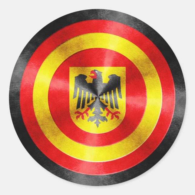 Pegatina Redonda Escudo de Héroes del Capitán Alemania (Anverso)