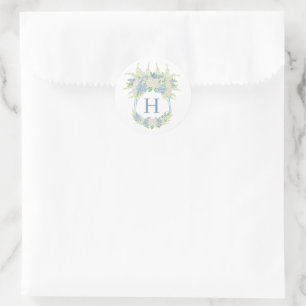 Pegatina Redonda Escudo de hidrangea blanca y azul acuarela