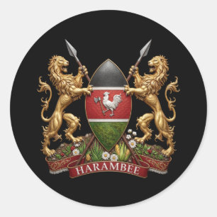 Pegatina Redonda Escudo de Kenia símbolo emblema bandera país león