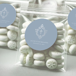 Pegatina Redonda Escudo de la cruz religiosa azul y polvoriento de 