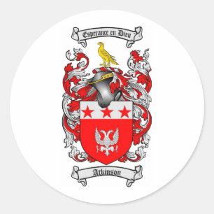 PEGATINA REDONDA ESCUDO DE LA FAMILIA DE ATKINSON - ESCUDO DE ARMAS