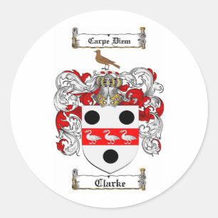 PEGATINA REDONDA ESCUDO DE LA FAMILIA DE CLARKE - ESCUDO DE ARMAS