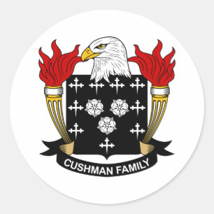 Pegatina Redonda Escudo de la familia de Cushman