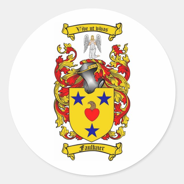 PEGATINA REDONDA ESCUDO DE LA FAMILIA DE FAULKNER - ESCUDO DE ARMAS (Anverso)