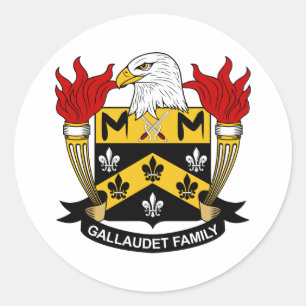 Pegatina Redonda Escudo de la familia de Gallaudet