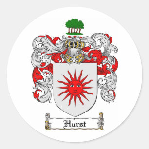 PEGATINA REDONDA ESCUDO DE LA FAMILIA DE HURST - ESCUDO DE ARMAS DE