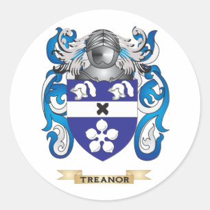 Pegatina Redonda Escudo de la familia de Treanor (escudo de armas)