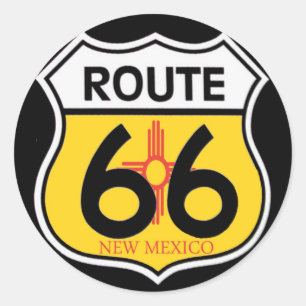 Pegatina Redonda Escudo de la Ruta 66 de Nuevo México