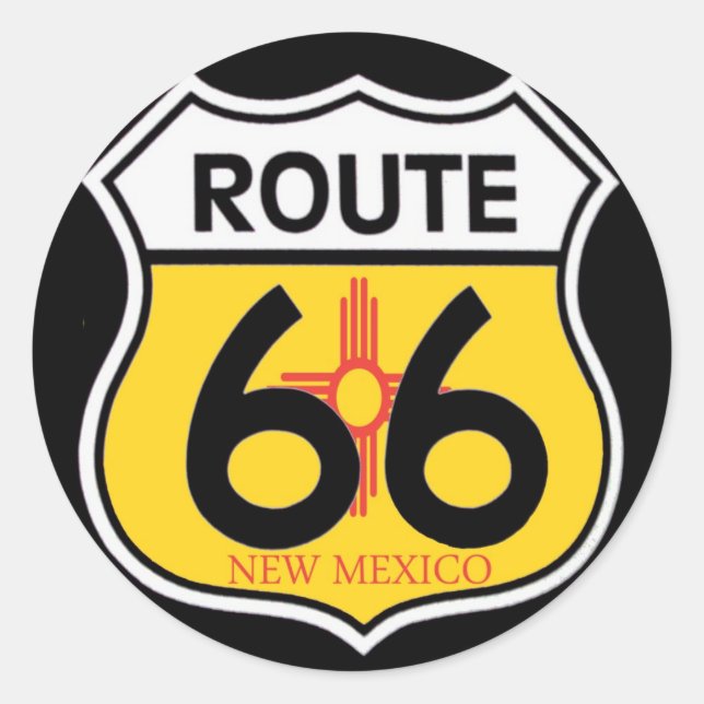 Pegatina Redonda Escudo de la Ruta 66 de Nuevo México (Anverso)