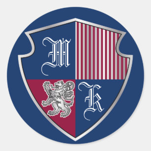 Pegatina Redonda Escudo de León Monograma Emblem Plata