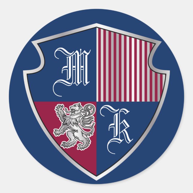 Pegatina Redonda Escudo de León Monograma Emblem Plata (Anverso)