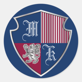 Pegatina Redonda Escudo de León Monograma Emblem Plata