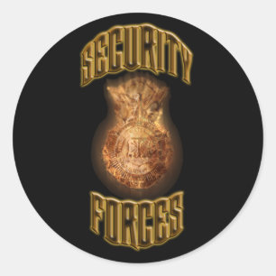 Pegatina Redonda Escudo de Llama de las Fuerzas de Seguridad