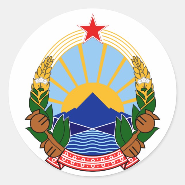 Pegatina Redonda Escudo de Macedonia Símbolo herálgico oficial (Anverso)