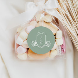 Pegatina Redonda Escudo de monograma botánico sabio favorece a los 